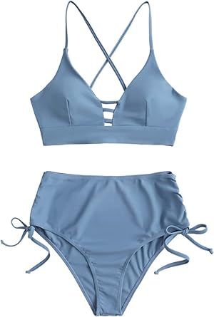 Women High Waisted Bikini Set Two Piece Tummy Control Wrap Swimsuit Lace Up Bathing Suit