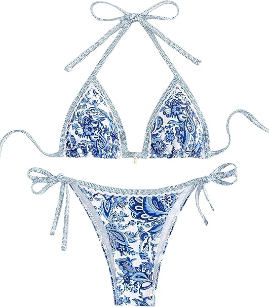 Women's Floral Printed Bathing Suit Halter Paisley Summer Swimsuit Bikinis Set