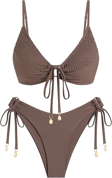Women's Triangle Oversized Bikini Set O Ring Tie String Two Piece Swimsuit 2025 Smocked High Cut Bathing Suit