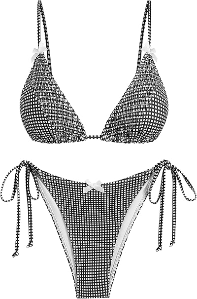 Women's Sexy Triangle Thong Oversized Bikini Set 2025 Plaids Print Two Piece Swimsuit Brazillian Cute String Bathing Suit