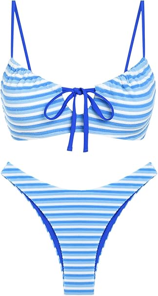 Tanlines Contrast Color Red Gingham Spliced High Leg Cheeky Bikini Set