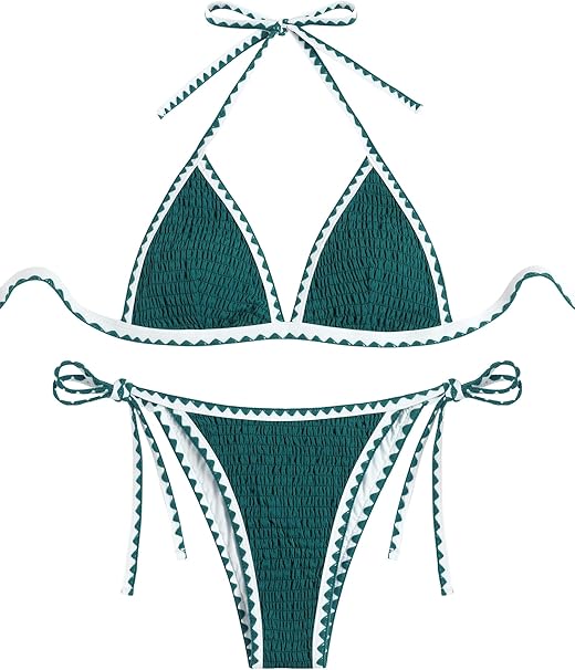 Women Triangle Oversized Bikini Sets Sexy Two Piece Swimsuit Halter V Neck String Bathing Suits Tie Side Swimwear 2025