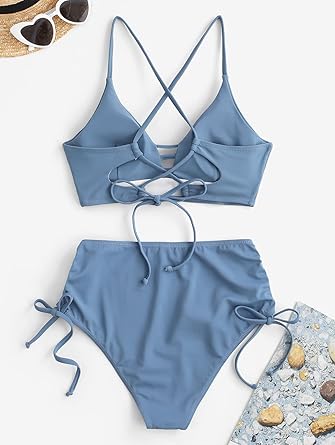 Women High Waisted Bikini Set Two Piece Tummy Control Wrap Swimsuit Lace Up Bathing Suit