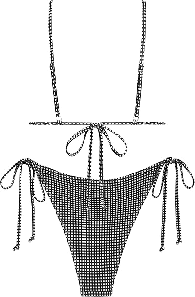 Women's Sexy Triangle Thong Oversized Bikini Set 2025 Plaids Print Two Piece Swimsuit Brazillian Cute String Bathing Suit
