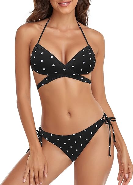 Women's Triangle Bikini Sets for Women Halter String Bikini top with Tie Side Bikini Bottom