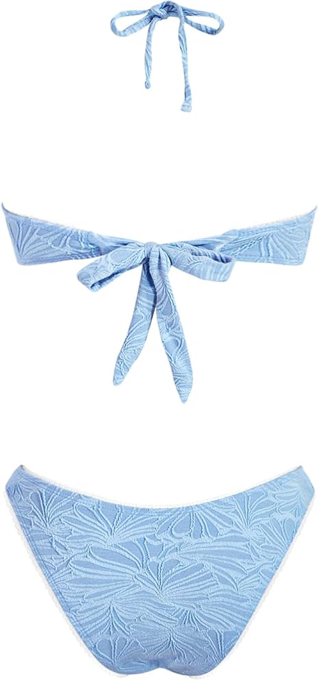 Triangle Bikini Set for Women O Ring Strapless Tie Back Swimsuit Bandeau Textured Two Piece Bathing Suit