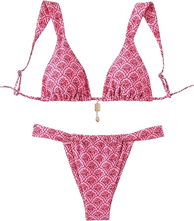 Women's 2 Piece Leopard Floral Bathing Suit Wireless Triangle Swimsuit High Waisted Bikini Sets