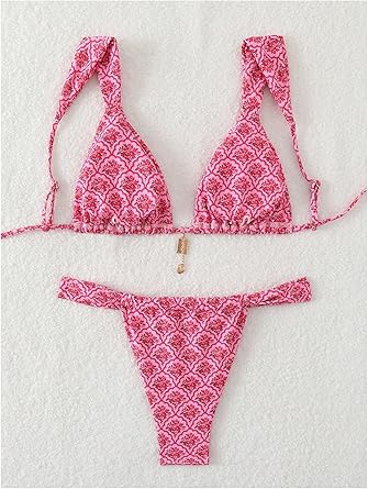 Women's 2 Piece Leopard Floral Bathing Suit Wireless Triangle Swimsuit High Waisted Bikini Sets