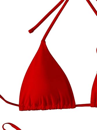 Women's Two Piece Bathing Suit Floral Appliques Halter Triangle Tie Side Thong Bikini Swimsuits