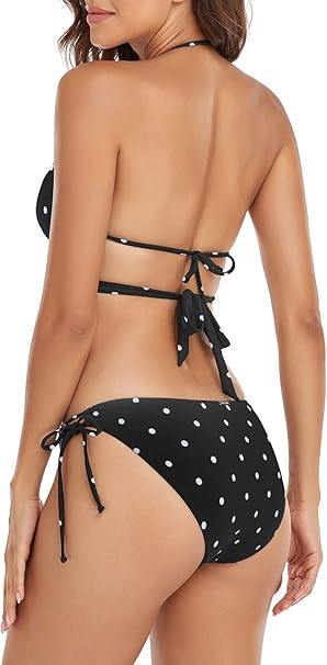 Women's Triangle Bikini Sets for Women Halter String Bikini top with Tie Side Bikini Bottom