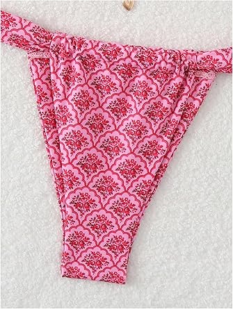 Women's 2 Piece Leopard Floral Bathing Suit Wireless Triangle Swimsuit High Waisted Bikini Sets