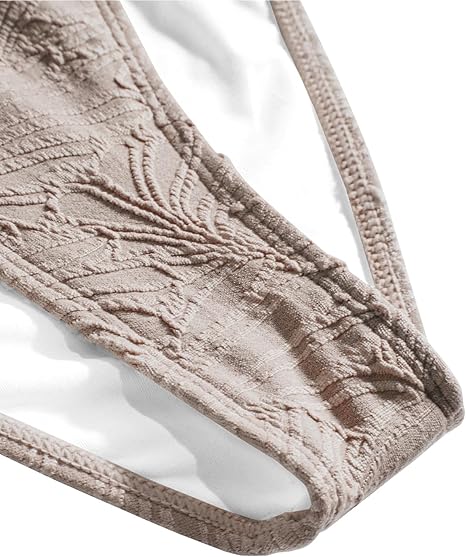 Triangle Bikini Set for Women Halter Swimsuit Beaded Solid Tie Textured Cheeky Swimwear Two Piece Bathing Suit