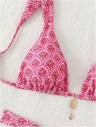 Women's 2 Piece Leopard Floral Bathing Suit Wireless Triangle Swimsuit High Waisted Bikini Sets