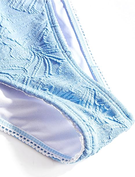 Triangle Bikini Set for Women O Ring Strapless Tie Back Swimsuit Bandeau Textured Two Piece Bathing Suit